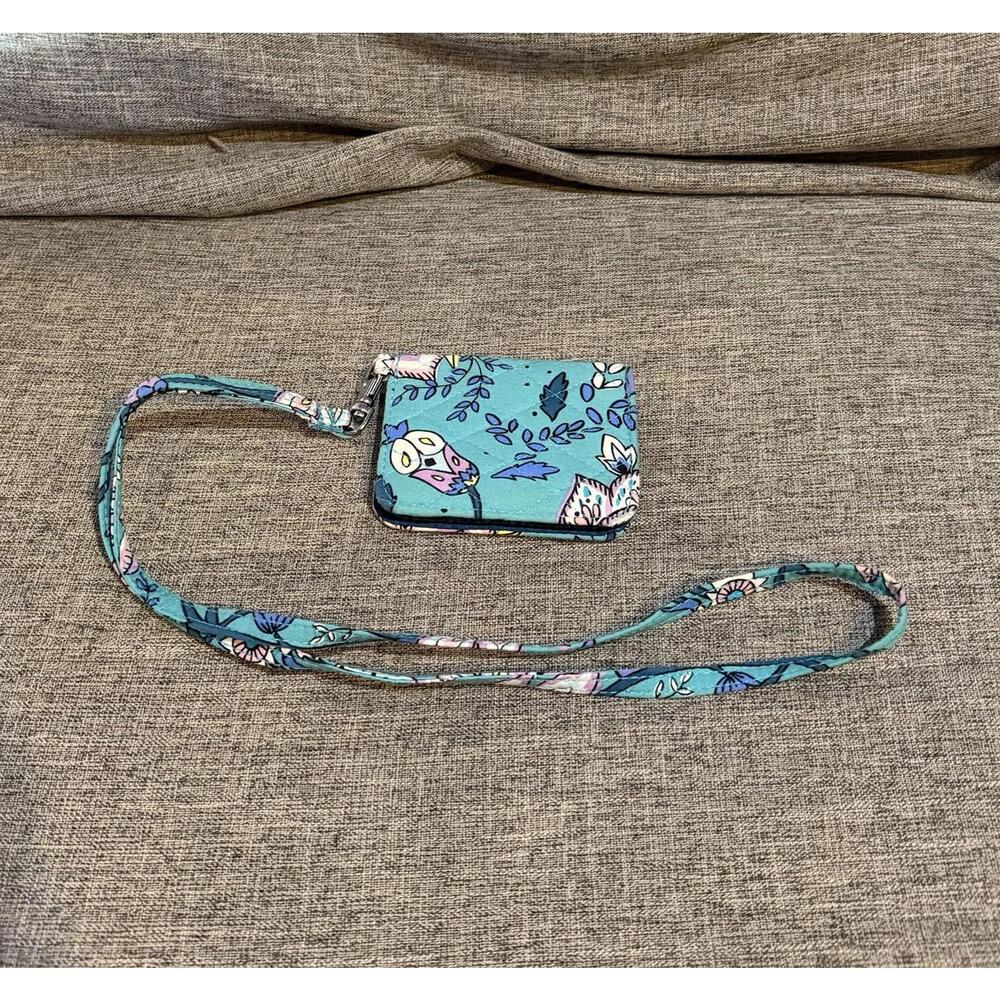 Vera Bradley Campus Double ID Wallet And Lanyard In Peacock Garden Keychain